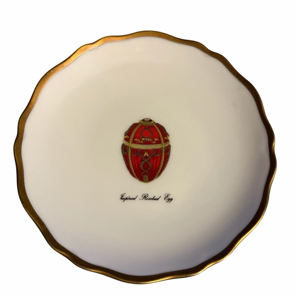Elegant vintage Limoges Faberge Imperial Rosebud egg Canapé plate.